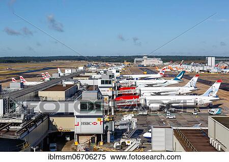 Aircraft at London Gatwick Airport, United Kingdom, Europe View Large Photo Image Stock Photography - Aircraft at London Gatwick Airport, United Kingdom, Europe. Fotosearch