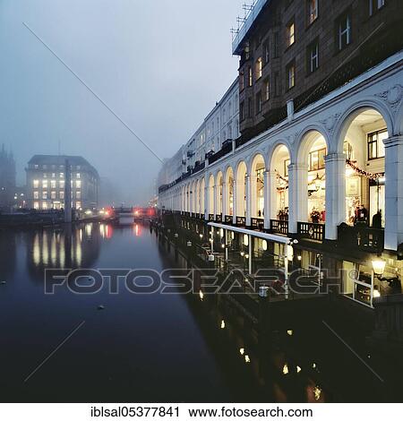 Alster arcades in fog, Hamburg, Germany, Europe View Large Photo Image Stock Image - Alster arcades in fog, Hamburg, Germany, Europe. Fotosearch