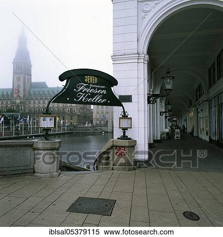 Alster Arcades, restaurant and Rathaus Hamburg, Germany, Europe View Large Photo Image Stock Photography - Alster Arcades, restaurant and Rathaus Hamburg, Germany, Europe. Fotosearch