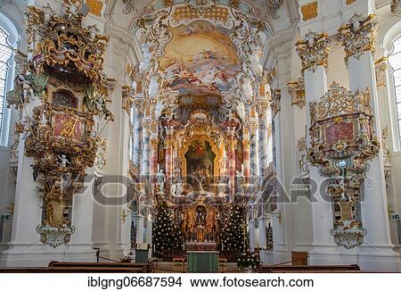 Altar room with pulpit inside the Wieskirche, Weiler Wies, Steingaden, Pfaffenwinkel, Romantic Road, Upper Bavaria, Bavaria, Germany, Europe View Large Photo Image Picture - Altar room with pulpit inside the Wieskirche, Weiler Wies, Steingaden, Pfaffenwinkel, Romantic Road, Upper Bavaria, Bavaria, Germany, Europe. Fotosearch