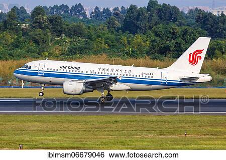 Stock Photograph - An Air China Airbus A319 aircraft with registration number B-6047 at Chengdu Airport, China, Asia. Fotosearch