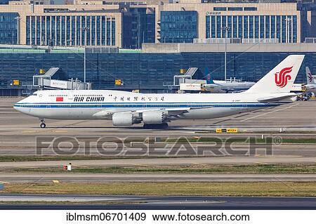 Stock Photo - An Air China Boeing 747-8 aircraft with registration number B-2487 at Shanghai Airport, China, Asia. Fotosearch