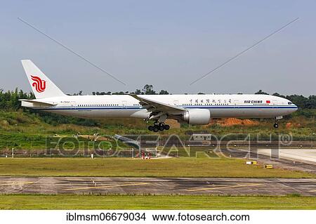 An Air China Boeing 777-300ER aircraft with registration number B-7952 at Chengdu Airport, China, Asia View Large Photo Image Picture - An Air China Boeing 777-300ER aircraft with registration number B-7952 at Chengdu Airport, China, Asia. Fotosearch