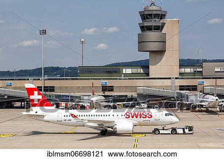 Stock Image - An Airbus A220-100 aircraft of Swiss with the registration HB-JBB at Zurich Airport, Switzerland, Europe. Fotosearch