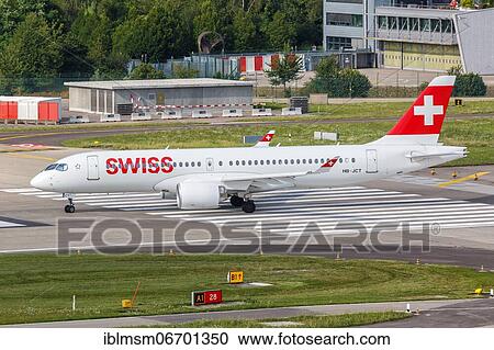 Stock Image - An Airbus A220-300 aircraft of Swiss with the registration HB-JCT at Zurich Airport (ZRH) in Switzerland. Fotosearch