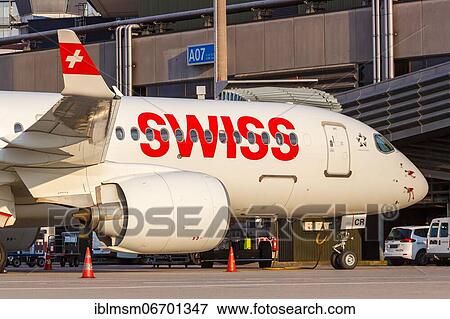 Stock Photo - An Airbus A220-300 aircraft of Swiss with the registration HB-JCR at Zurich airport, Switzerland, Europe. Fotosearch
