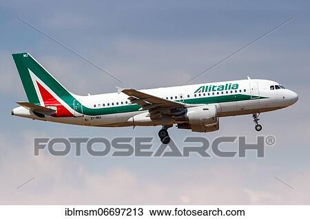 Stock Image - An Airbus A319 aircraft of Alitalia with registration number EI-IMU at Athens Airport (ATH) in Greece. Fotosearch