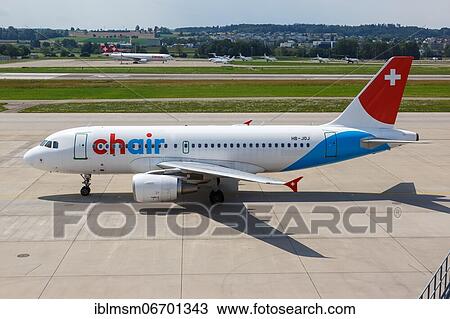 Stock Image - An Airbus A319 aircraft of Chair with registration HB-JOJ at Zurich Airport, Switzerland, Europe. Fotosearch