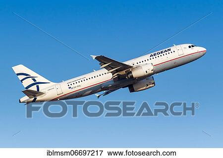 Stock Photo - An Airbus A320 aircraft of Aegean Airlines with registration number SX-DVL at Athens Airport (ATH) in Greece. Fotosearch