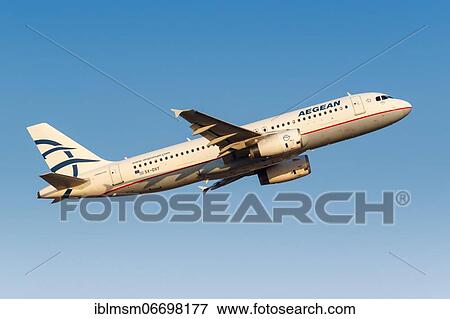 Stock Photo - An Airbus A320 aircraft of Aegean Airlines with registration number SX-DVY at Athens airport, Greece, Europe. Fotosearch