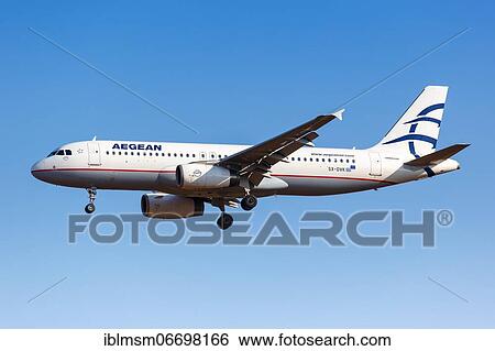 Stock Photograph - An Airbus A320 aircraft of Aegean Airlines with registration number SX-DVK at Athens airport, Greece, Europe. Fotosearch
