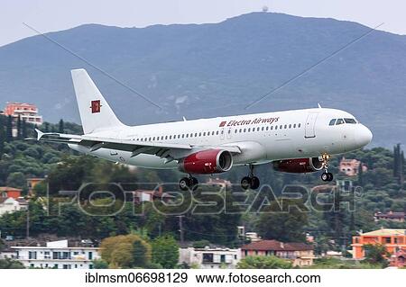 Stock Photo - An Airbus A320 aircraft of Electra Airways with the registration LZ-EAA at Corfu Airport, Greece, Europe. Fotosearch