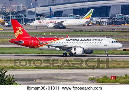 Stock Image - An Airbus A320 aircraft of Shenzhen Airlines with registration number B-8079 at Guangzhou airport, China, Asia. Fotosearch