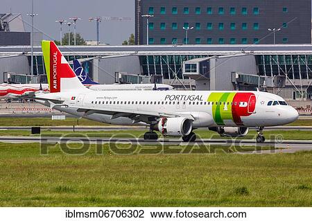 Stock Image - An Airbus A320 aircraft of TAP Air Portugal with registration CS-TNM at Warsaw Airport, Poland, Europe. Fotosearch