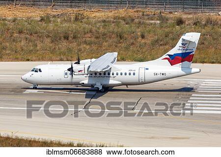 An ATR 42-500 aircraft of Sky Express with registration SX-TWO at Rhodes Airport (RHO), Rhodes, Greece, Europe View Large Photo Image Stock Photo - An ATR 42-500 aircraft of Sky Express with registration SX-TWO at Rhodes Airport (RHO), Rhodes, Greece, Europe. Fotosearch