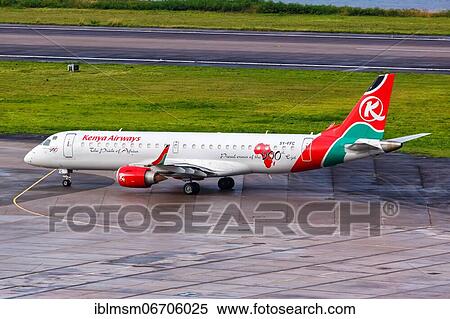 Stock Photography - An Embraer 190 aircraft of Kenya Airways with registration number 5Y-FFC at Mahe Airport (SEZ), Seychelles, Africa. Fotosearch