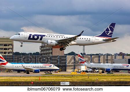 An Embraer 190 of LOT Polskie Linie Lotnicze with the registration SP-LMD at London City Airport (LCY) in London, Great Britain View Large Photo Image Stock Photo - An Embraer 190 of LOT Polskie Linie Lotnicze with the registration SP-LMD at London City Airport (LCY) in London, Great Britain. Fotosearch