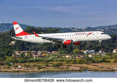 An Embraer 195 aircraft of Austrian Airlines with registration number OE-LWJ at Corfu Airport, Greece, Europe View Large Photo Image Stock Photo - An Embraer 195 aircraft of Austrian Airlines with registration number OE-LWJ at Corfu Airport, Greece, Europe. Fotosearch