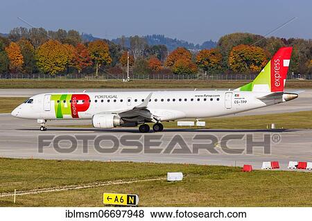 Stock Photo - An Embraer ERJ 190 aircraft of TAP Portugal Express with registration CS-TPP at Munich Airport, Germany, Europe. Fotosearch
