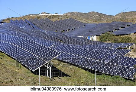 Stock Photograph - Array of solar panels, Sierra Alhamilla, near Nijar, Almeria, Spain, Europe. Fotosearch