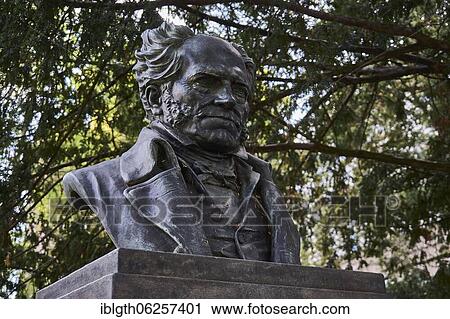 Stock Image - Arthur Schopenhauer, philosopher, monument, bronze bust by Friedrich Schierholz, Obermain-Anlage, city centre, Frankfurt am Main, Hesse, Germany, Europe. Fotosearch