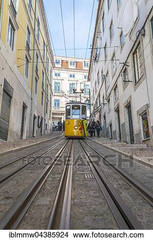 Picture - Ascensor da Bica, Bica Funicular, Calçada da Bica Pequena, Lisbon, Portugal, Europe. Fotosearch