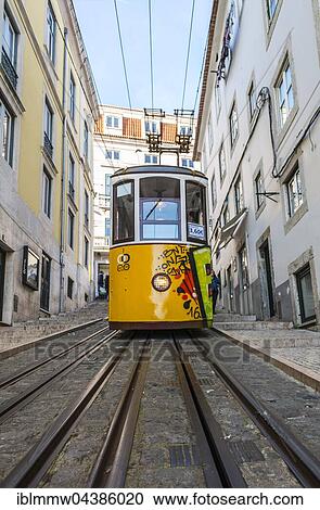 Stock Image - Ascensor da Bica, Bica Funicular, Calçada da Bica Pequena, Lisbon, Portugal, Europe. Fotosearch