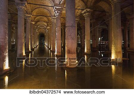 Picture - Basilica Cistern, Yerebatan Sarnici, Istanbul, Turkey, Asia. Fotosearch