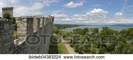 Picture - Battlements, Fortezza, Rocca del Leone, Castiglione del Lago, on Lake Trasimeno, Lago Trasimeno, Umbria, Italy, Europe. Fotosearch