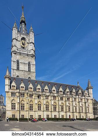 Belfry with cloth hall at Sint-Baafsplein, Ghent, Flanders, Belgium, Europe View Large Photo Image Picture - Belfry with cloth hall at Sint-Baafsplein, Ghent, Flanders, Belgium, Europe. Fotosearch