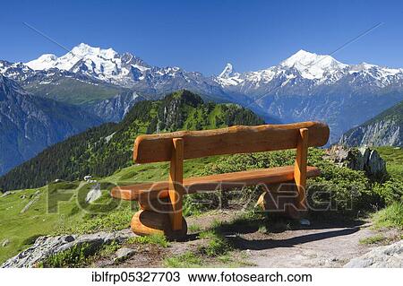 Bench, Swiss Alps, Mischabel group, view from Huhfluh, Matterhorn, Weisshorn, Valais, Switzerland, Europe View Large Photo Image Stock Image - Bench, Swiss Alps, Mischabel group, view from Huhfluh, Matterhorn, Weisshorn, Valais, Switzerland, Europe. Fotosearch