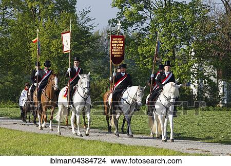 Picture - Blutritt, mounted procession in Weingarten, Upper Swabia, Swabia, Baden-Württemberg, Germany, Europe. Fotosearch
