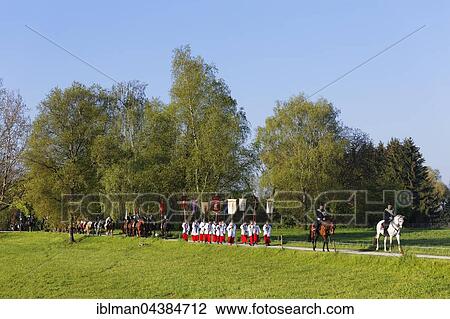 Stock Image - Blutritt, mounted procession in Weingarten, altar boys, Upper Swabia, Swabia, Baden-Württemberg, Germany, Europe. Fotosearch