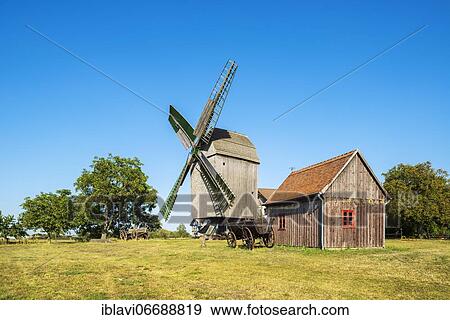 Stock Photo - Bockwindmühle, Wolmirstedt, Saxony-Anhalt, Germany, Europe. Fotosearch