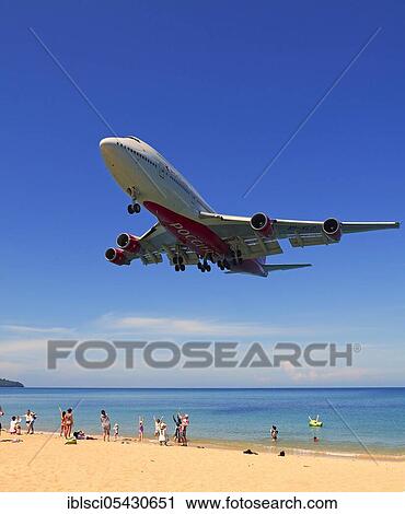 Boeing (Rossia) 747, airplane of the company, landing approach, Mai Kao Beach, Phuket, Thailand, Asia View Large Photo Image Stock Image - Boeing (Rossia) 747, airplane of the company, landing approach, Mai Kao Beach, Phuket, Thailand, Asia. Fotosearch