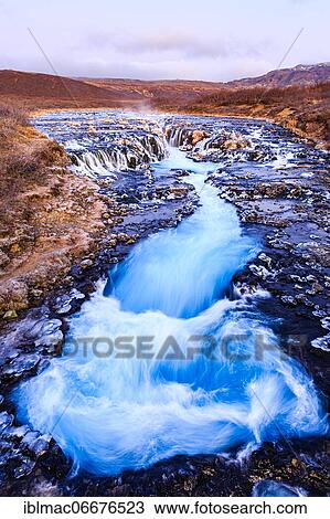 Stock Image - Bruarfoss waterfall in winter, South Iceland, Iceland, Europe. Fotosearch