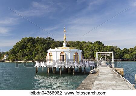 Stock Image - Buddhist pier temple, Ko Phayam, Ranong province, Thailand, Asia. Fotosearch