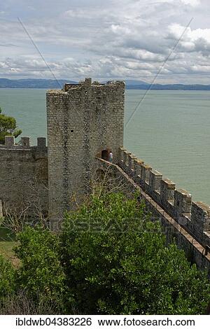 Stock Photograph - Bürg, Fortezza, Rocca del Leone, Castiglione del Lago, on Lake Trasimeno, Lago Trasimeno, Umbria, Italy, Europe. Fotosearch