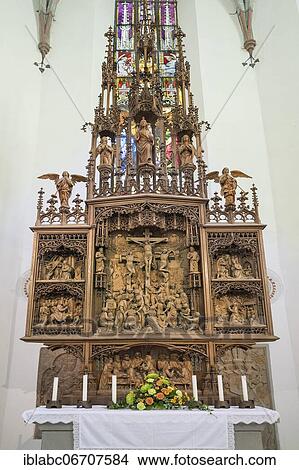Picture - Carved main altar, St. Mang Church, Kempten, Allgäu, Upper Swabia, Swabia, Bavaria, Germany, Europe. Fotosearch