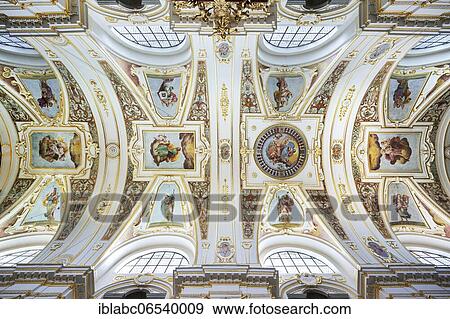 Stock Photo - Ceiling vault with frescoes, Lorenzirche, Kempten, Allgäu, Upper Swabia, Swabia, Bavaria, Germany, Europe. Fotosearch