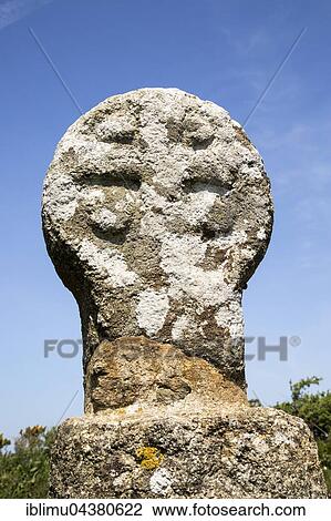 Stock Image - Celtic Christian stone cross, near St. Buryan, Cornwall, England, UK. Fotosearch