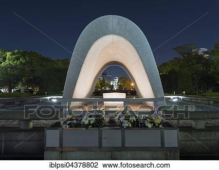 Cenotaph at Hiroshima Peace Memorial Park by Night, Hiroshima, Japan, Asia View Large Photo Image Stock Image - Cenotaph at Hiroshima Peace Memorial Park by Night, Hiroshima, Japan, Asia. Fotosearch