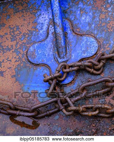 Stock Image - Chain in boat, iron chain, Varanger Peninsula, Norway, Europe. Fotosearch