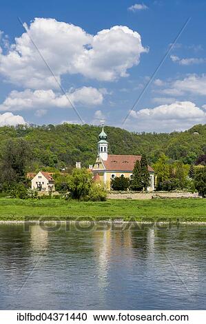 Stock Image - Chapel Maria am Wasser, at the river Elbe, Dresden, Saxony, Germany, Europe. Fotosearch