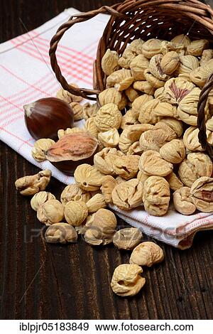 Stock Photo - Chestnutin baskets (Castanea sativa), Maroni. Fotosearch