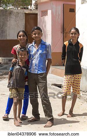 Stock Photograph - Children on street, Bera, Rajasthan, India, Asia. Fotosearch