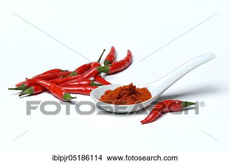 Chili powder in porcelain spoon ( Capsicum annuum) View Large Photo Image Picture - Chili powder in porcelain spoon ( Capsicum annuum). Fotosearch