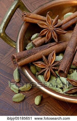 Christmas spices in bowl, cinnamon sticks( Elettaria cardamomum), star anise ( Illicium verum) View Large Photo Image Stock Image - Christmas spices in bowl, cinnamon sticks( Elettaria cardamomum), star anise ( Illicium verum). Fotosearch