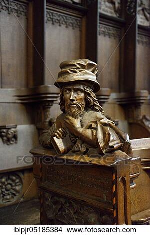 Picture - Church pews in the choir of Ulm Cathedral, Choir Stalls, Cicero, Ulm, Baden-Württemberg, Germany, Europe. Fotosearch