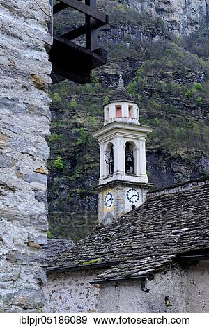 Church tower, Church of S. Maria Lauretana, Sonogno, Valle Verzasca, Ticino, Switzerland, Europe View Large Photo Image Stock Photo - Church tower, Church of S. Maria Lauretana, Sonogno, Valle Verzasca, Ticino, Switzerland, Europe. Fotosearch